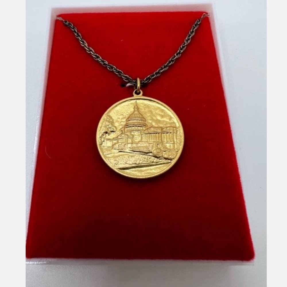 Original Cornerstone Laid by George Washington Monument Pendant on Chain In box